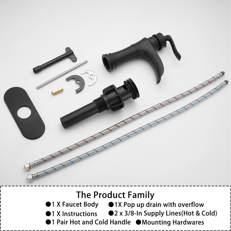 Waterfall Bathroom Faucet GGStudy Black Single Handle One Hole Farmhouse