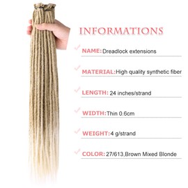 DAIRESS 24 Inch 50strands/pack Synthetic Dreadlocks Extensions Thin 0.6cm Soft Reggae Hair Hip-Hop Style Dread Extensions Long Crochet Braids For Hippie Dread locks Hair(24Inch 50strands, 27/613)