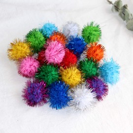 Assorted Color Sparkle Balls for Cats,My Cat's All Time Favorite Toy,1.5 Inches Large Pom Pom Cat Toy,20 Pack