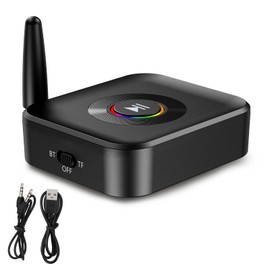 OQIMAX Aux Bluetooth Adapter 2 in 1 Bluetooth Audio Adapterwith RGB Light Bluetooth 5.1 Receiver Dual Connection Aux 3.5mm Wireless Music Receiver Support TF Card for TV Home PC Stereo Speaker Car