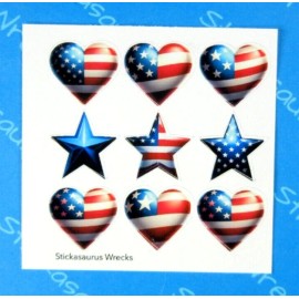 Stickasaurus Wrecks Patriotic Flag Hearts & Stars Mini Sticker Sheet