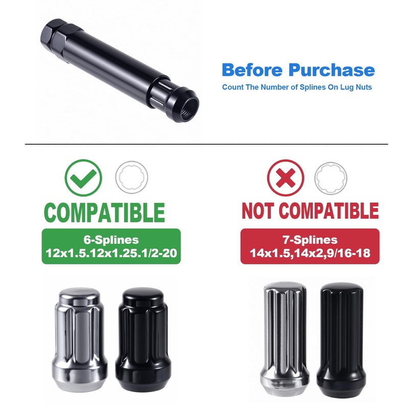 6 Spline Lug Nut Socket Key Wheel Lock Key Aftermarket