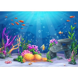 CORFOTO 8x6ft Fabric Under The Sea Backdrop for Photography Underwater Scene Colorful Marine Coral Fishes Aquarium Background for Kids Birthday Diving Holiday Party Decor Photo Studio Props