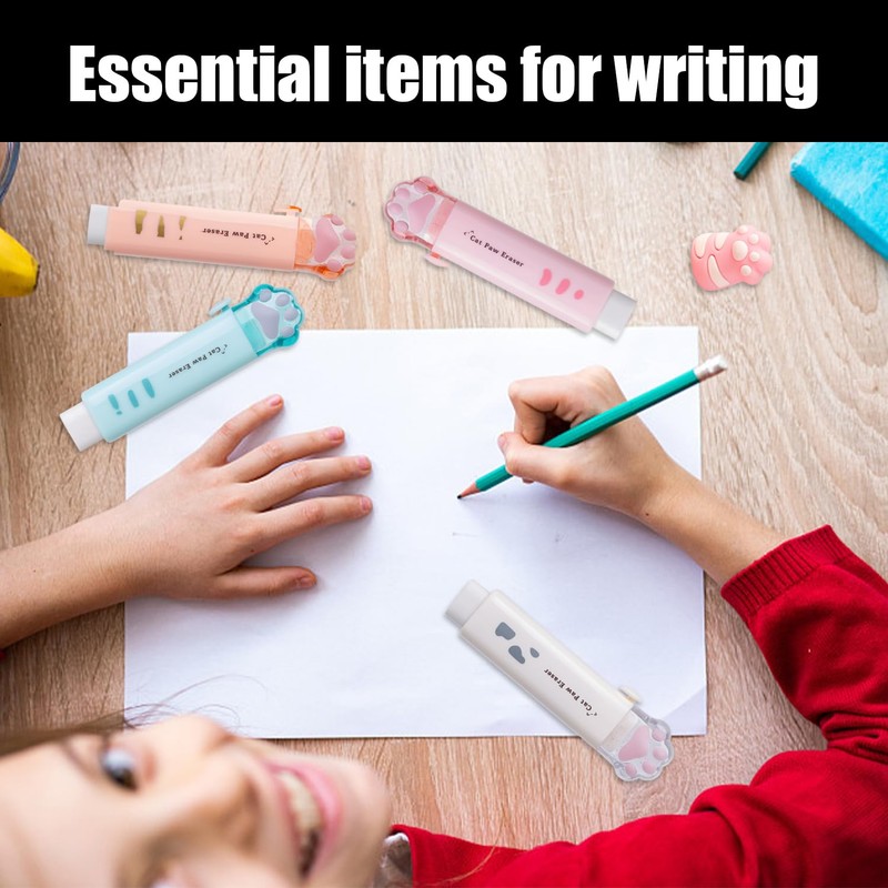 4 Pieces Cat Claw Erasers with 1 Piece Pencil Sharpener,