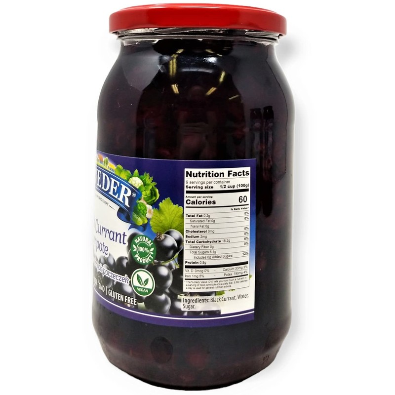 Belveder Blackcurrant Compote, No Preservatives Added, Non-GMO, Gluten Free and