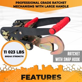 Lasso Tie Down Straps with Snap Hooks - Vehiclex 4 Pack 2" x 10' Ratchet Straps, 11023 lbs BS Wheel Tie Downs for Trailers