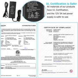 LEDMO Power Supply, Transformers,LED Adapter, 12V 5A 60 Watt Max AC 100-240V to DC 12V LED Driver for LED Strip Lights