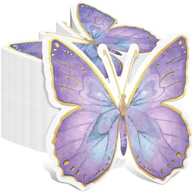 Resurhang 100pcs Butterfly Napkins 6.3x5.7in Disposable Placemats Butterfly Wedding Party Paper Decorative Napkins for Baby Shower Spring Summer Tea Holiday Party Table Decor(Blue-purple)