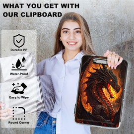 RWUTYTIUL Flame Dragon A4 Clipboard with Storage Pen Holder, Clipboards Organizer Nursing Clipboard Foldable File Folder Plastic Clipboard Folio Clip Board for Office Students Classroom Doctor
