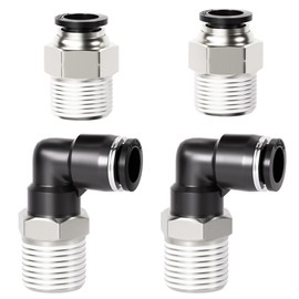 TAILONZ PNEUMATIC TAILONZ PNEUMATIC Elbow and Straight Combination 1/4 Inch Tube OD x 3/8 Inch NPT Thread Push to Connect Fittings PC-1/4-N3+PL-1/4-N3(Pack of 4)