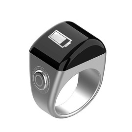 Qomkky Smart Ring, Muslim Digital Azan Alarm Clock, Digital Tasbih Finger Counter with OLED Screen, Waterproof, APP Support Counter Smart Ring (20mm) (Silver)