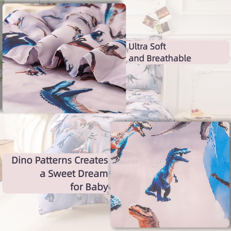 SDIII 4 Piece 3D Dinosaur Toddler Bedding Set Soft Microfiber