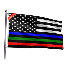Double Sided Thin Blue Red Green Line Flag 3x5FT Police Military Firefighters Army Fireman USA Stripe Flag Fade Resistant Vivid Colors Polyester with 2 Brass Grommets For Indoor Outdoor