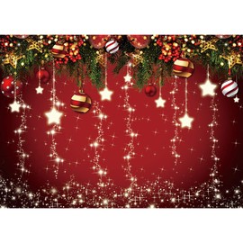 Qian Christmas Background 7x5ft Red Christmas Backdrop Sparkling Stars Christmas Backdrop New Year Eve Party Xmas Holiday Decorations Photography Banner