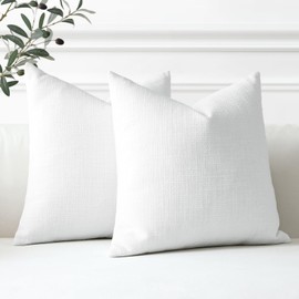 OTOSTAR Linen Throw Pillow Covers Set of 2 Decorative Square Pillowcases Cushion Covers 18x18 Inch for Home Decor Sofa Bedroom Car 45 x 45 CM Pure White