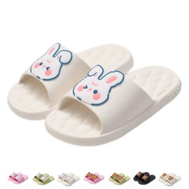 NTRUEML Bunny Bear Slippers Summer Soft Cute Cartoon Outside Wear Home Bathroom Flat Slippers (4-5.5 women/3-4 men,White rabbit,4,Women,5.5,Men,Medium,3,4)