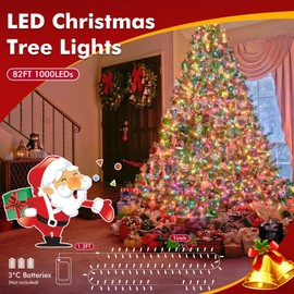 Quntis 82FT 1000LED - C Battery Powered String Lights, Super Bright Cluster Lights with Timer, Indoor & Outdoor Waterproof, Decor for Home, Xmas Tree, Multicolored