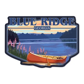 Die Cut Sticker Blue Ridge, Georgia, Canoe and Lake, Vinyl Sticker 3 to 6 inches, (Waterproof Decal for Cars, Water Bottles, Laptops, Coolers), Large