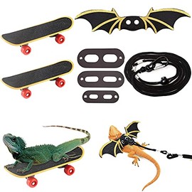 Bearded Dragon Accessories Harness Set with 1 PCS Adjustable Leash, Cool Wings & 2 PCS Mini Scooter for Lizard Hamster Parrot Small Pet Animals Reptiles