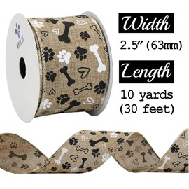 MEEDEE Paw Print Ribbon Wired Dog Ribbon Wire 2.5 inch Burlap Dog Bone Wire Edge Ribbon for Pet Wreaths Bow Making Welcome Home Wreaths Party Decorations Gift Basket Decor Swags (10 Yards)