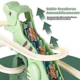 Pista de Dinosaurios para Niños, 9 Dinosaurios Eléctricos que Suben Escaleras y se Deslizan, con Luces LED y Sonidos, Juguete Educativo STEM para Niños 3+ Años, Regalo Perfecto para Navidad (Single)