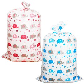 CREATCABIN 2 Pcs Gift for Christmas Bag Big Gift Bags Elephant Plastic Large Capacity Present Bag Waterproof Gift Packaging with Ties Party Family Together Gathering 55x36 Inch
