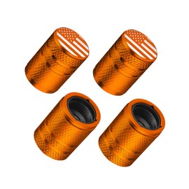 Tire Valve Stem Caps - (4 Pack) American Flag Metal Air Caps with Plastic Liner, Durable, Corrosion Resistant and Leak-Proof, Universal Fit for Cars, Trucks, Motorcycles, and Bikes - Orange