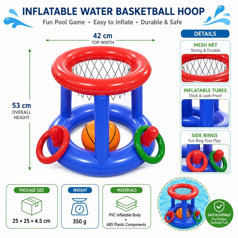 Inflatable Pool Basketball Hoop for Water Games – Floating PVC