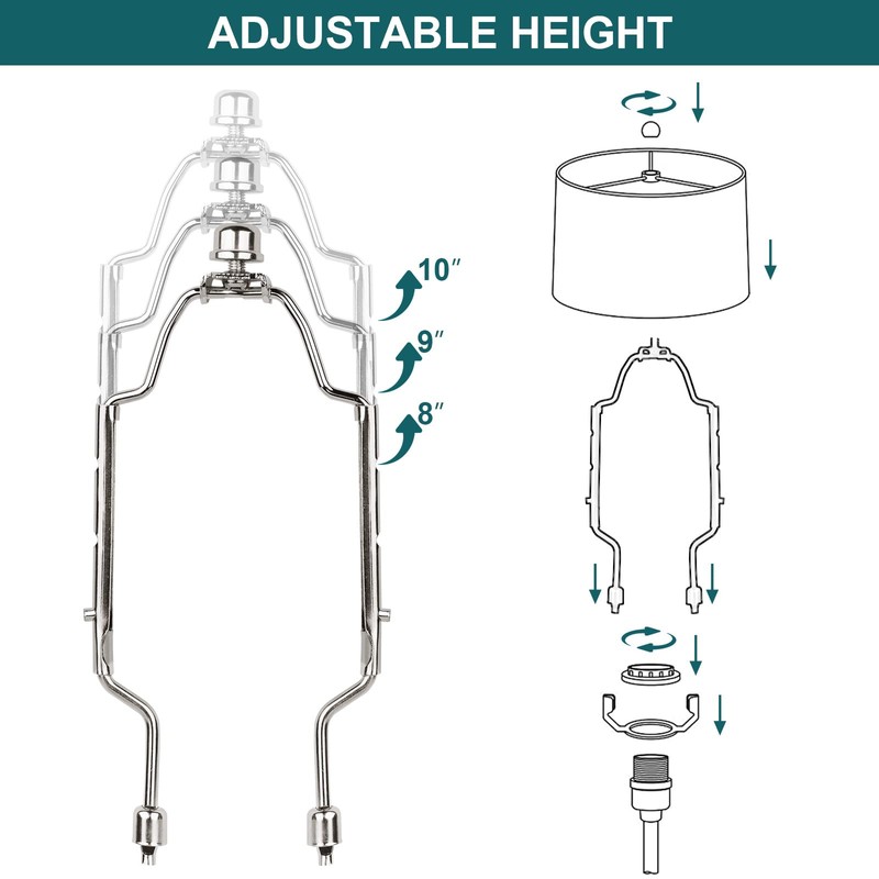 WEAVERBIRD 8 9 10 inch Adjustable Lamp Shade Harp Holder