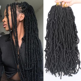 Mscat Faux Locs Crochet Hair 18 Inch New Soft Locs 7 Packs/Lot Curly Wavy Pre-Looped Faux Locs Goddess Locs Synthetic Fiber Hair Extensions 18strands/pack 1B#