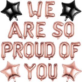 Pargleev We Are So Proud Of You Balloons with Star Hanging Foil Balloons Letter for 2025 Grad Graduation Retirement Party Decorations Rose Gold