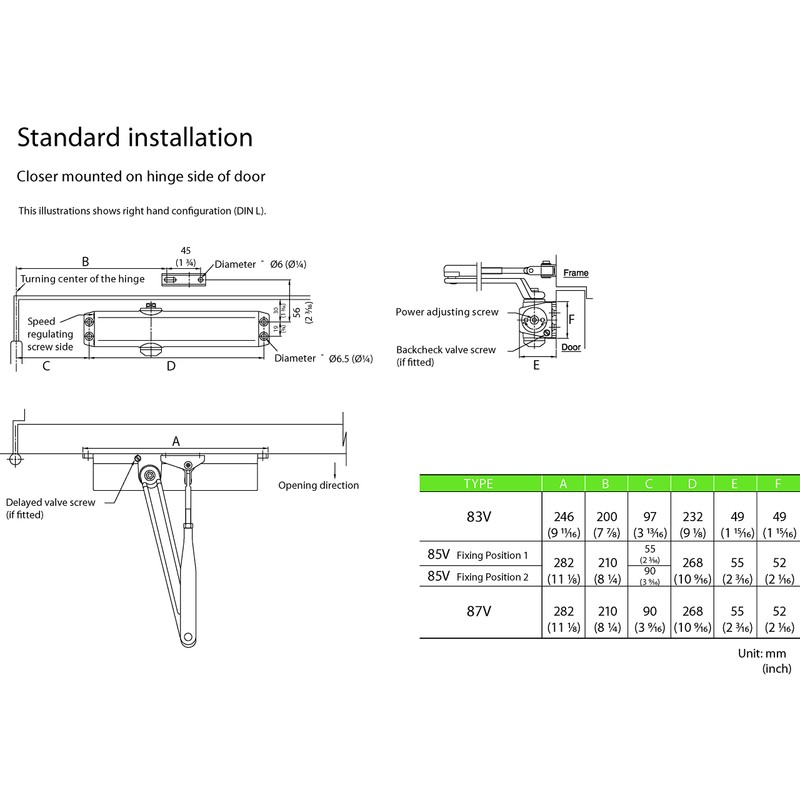 NHN 83V Reversible Door Closer Size 2-4 (Size 2-4)