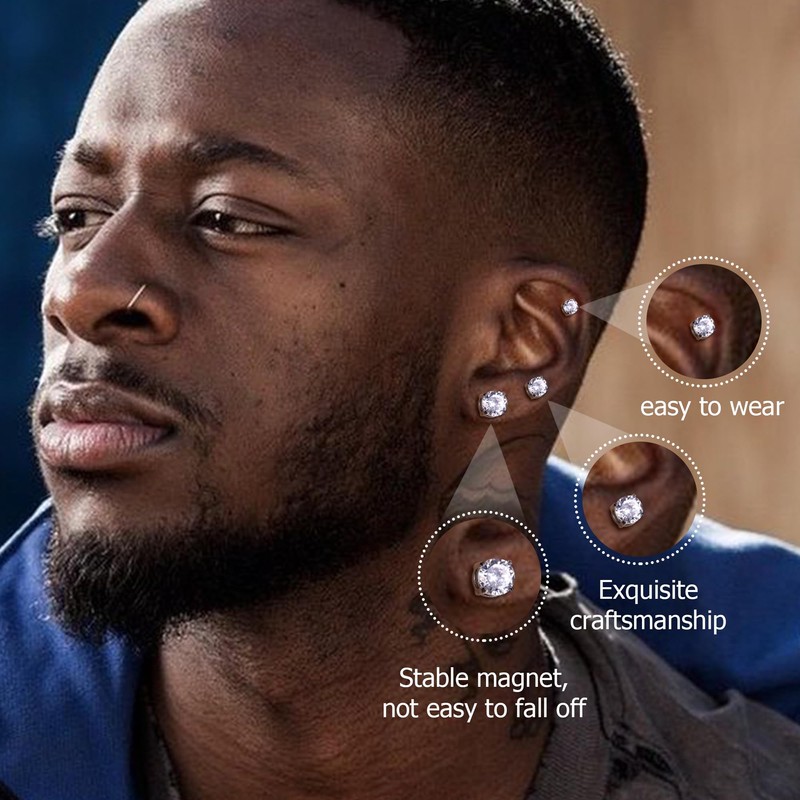 MILACOLATO 2 Pairs Stainless Steel Magnetic Stud Earrings for Men