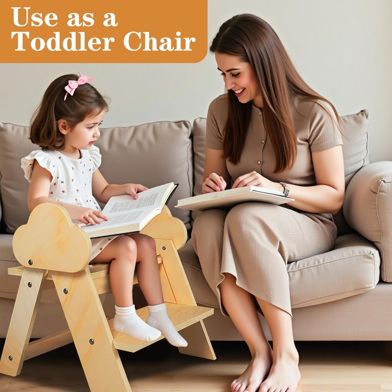 TinyHaven Wooden Toddler Step Stool, 2-Step Foldable Stool for Kids
