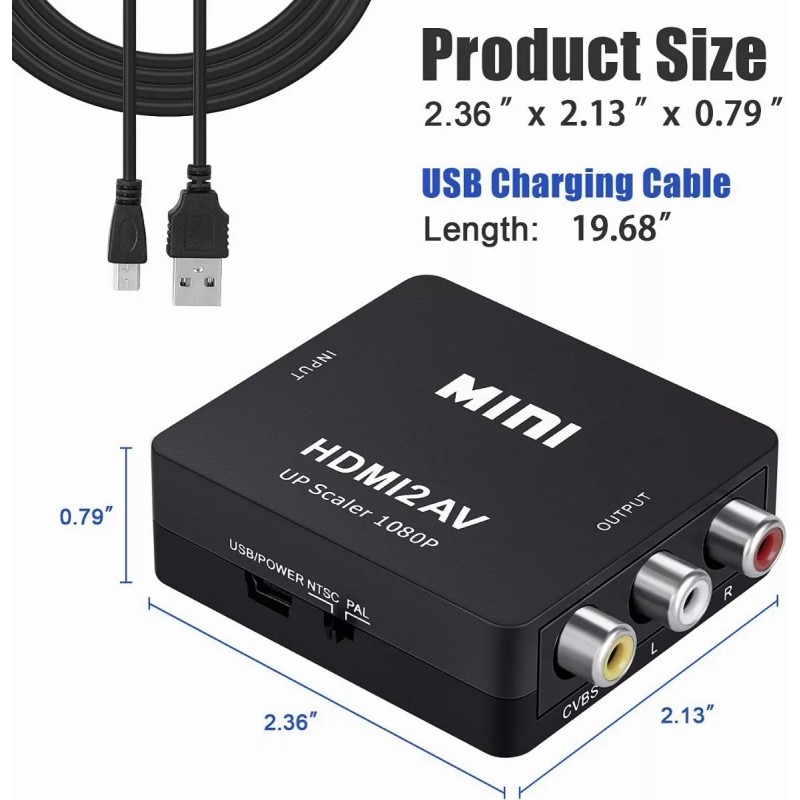 Lostrain Adaptador Convertidor Hdmi A Rca Vga 1080p De Audio