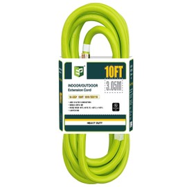 EP 10 Ft Lighted Outdoor Extension Cord - 10/3 SJTW Heavy Duty Green Extension Cable with 3 Prong Grounded Plug for Safety, UL Listed