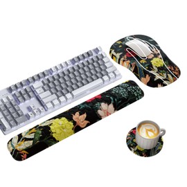 Mekass 3-in- Ergonomic Mouse d and Keyboard Wrist Rest Set, Super Soft Memory Foam Desk Wrist Support for Computer Keyboard, Non-slip Arm Rest for Typing Office Laptop (Forest of Thousands of Flowers)