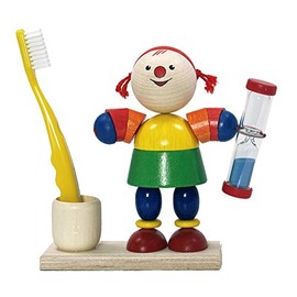 Hess Holzspielzeug 14529 - Zahnputzuhr aus Holz für Kinder, Mädchen Lucie, inkl. Bürstenhalter und drehbarer Sanduhr, handgefertigt, zur täglichen Nutzung beim Zähneputzen