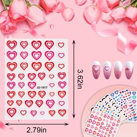 9 Sheets Valentine's Day Nail Art Stickers Valentines 3D Self-Adhesive Nail Decals for Valentines Gel Nails Designs Colorful Hearts Nail Sticker for Woman Girls Kids DIY Valentine’s Nail Decorations