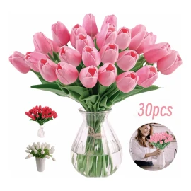 Ramo De Tulipanes Artificiales,tulipanes Rosados Artificiales De Tacto Real,30 Piezas De Flores,tulipanes Falsos Para Oficina,boda,fiesta,hogar,cocina,jardín,decoración,centros De Mesa(rosa,30 Unidade