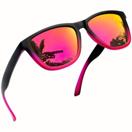 Joopin Rectangular Sunglasses Men's Polarised and Classic Sunglasses Women's Retro UV400 Unisex for Driving Hiking Tourism, B07-Purple/Red Mirrored