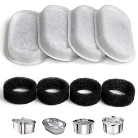 Cat Water Fountain Filter Compatible with Stainless Steel Dispenser, Efficient Filtration with Coconut Shell Activated Carbon and Fresh Water (4 Filters+4 Sponges)