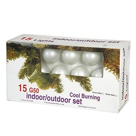 Vickerman 15 Pearl White G50 Light on Green Wire, 10' Christmas Light Strand