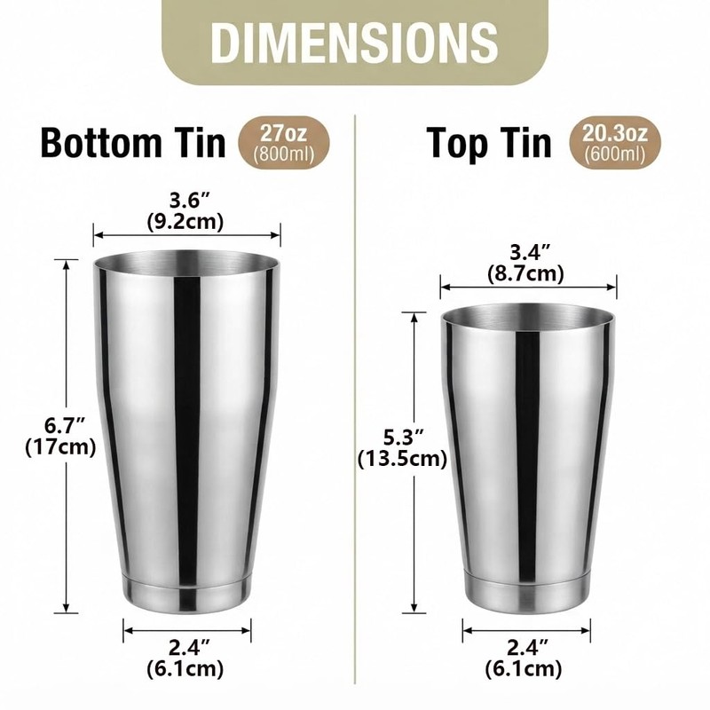 28 oz & 20 oz Stainless Steel Boston Cocktail Shaker