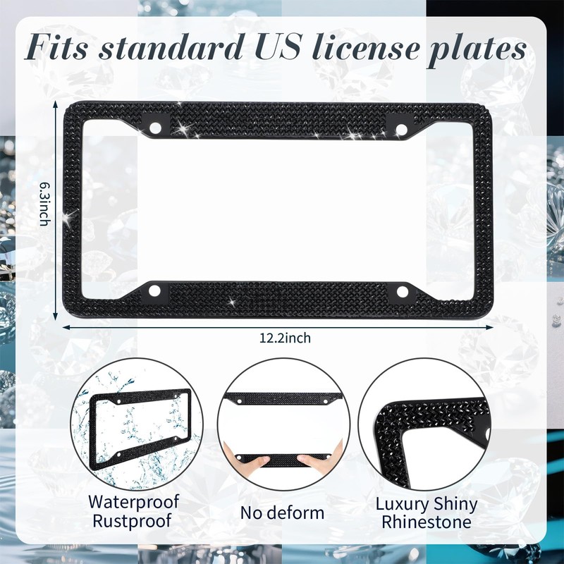 Timtin 2 Pcs Bling License Plate Frame Sparkly Rhinestone Diamond