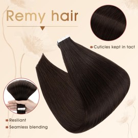 Rich Choices Tape-In Extensions, Real Hair, 60 cm, Pack of 10, #2 Dark Brown Hair Extensions, Real Hair, Remy, Silky Straight, Invisible Tape-In Hair Extensions, Natural Hair Thickening