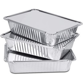Matangi Plus 145 Pieces Takeaway Containers - Foil Food Trays Dishes with Lids [No. 2, 14 x 12 x 5 cm] | Aluminium Silver Tin Foil for Cooking Baking Meal Prep Takeout, Streetfood Packaging