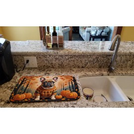 Caroline's Treasures DAC1046DDM Fawn French Bulldog Fall Dish Drying Mat Absorbent Dish Drying Mat Pad for Kitchen Counter Dish Drainer Mat for Countertop, 14 x 21", Multicolor