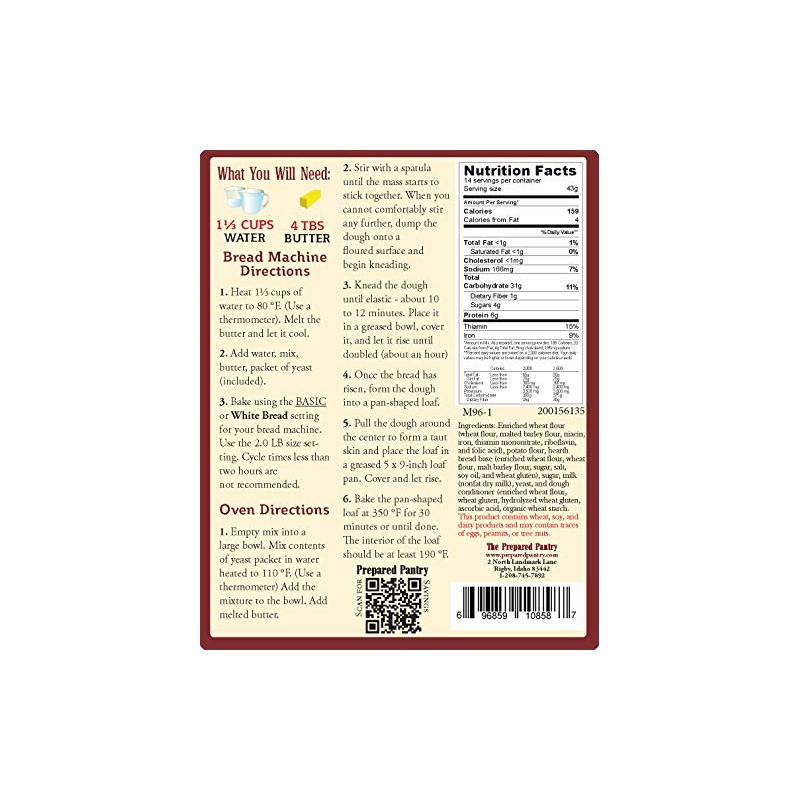 The Prepared Pantry Pioneer Potato White Bread Mix; Single Mix;