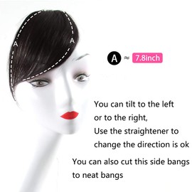 Aolike Side Bangs Clip in Real Human Hair Bangs Natural Side Swept Bangs Fringe Hair Extensions Natural Color(Natural Black)